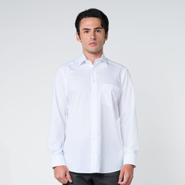 OLYMP LUXOR Shirt เสื้อเชิ้ตสีขาวผ้าเรียบผ้าเท็กเจอร์ทรงหลวม ใส่สบาย รีดง่าย
