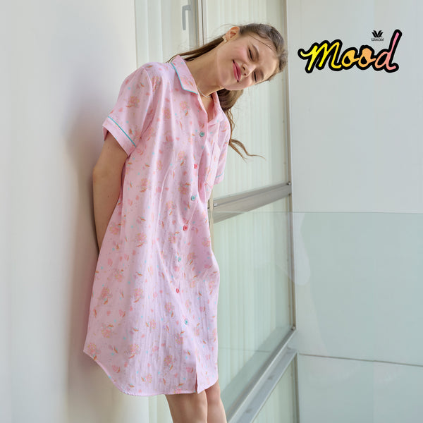Wacoal Sleepwear Long shirt Santa Monica วาโก้ ชุดนอน รูปแบบกระโปรง แขนสั้น รุ่น WN8G01