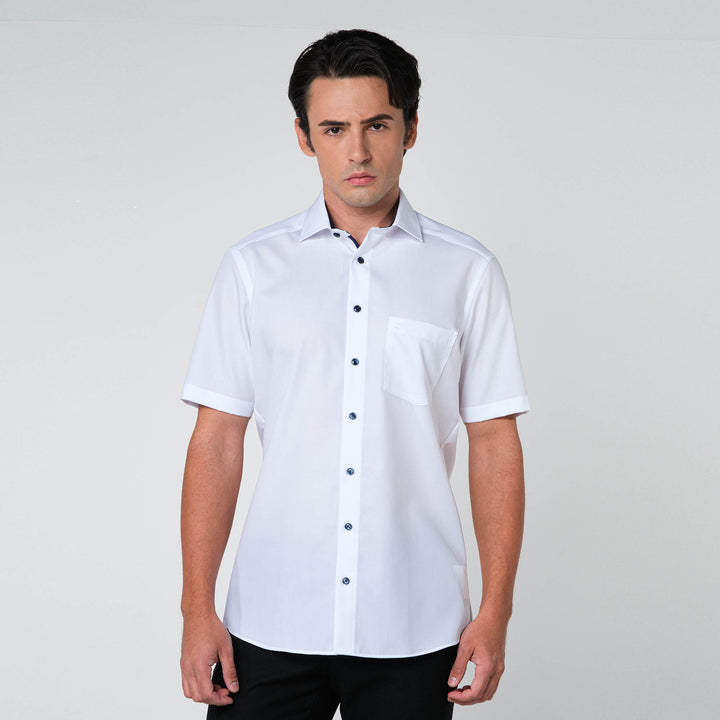 OLYMP LUXOR Shirt เสื้อเชิ้ตสีขาว แต่งปก ทรงหลวม ใส่สบาย รีดง่าย 