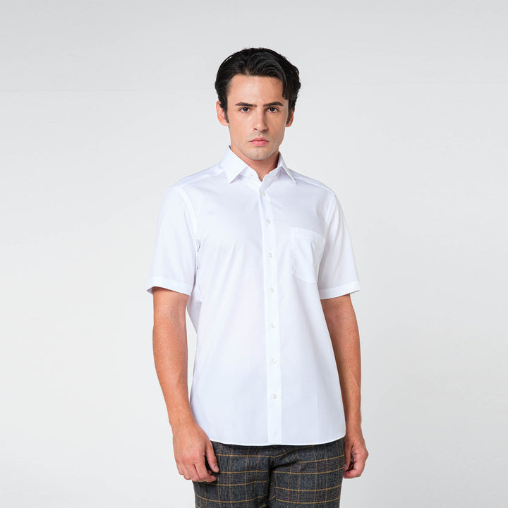 OLYMP LUXOR Shirt เสื้อเชิ้ตชายแขนยาว ทรงหลวม ผ้าเรียบ สีขาว 