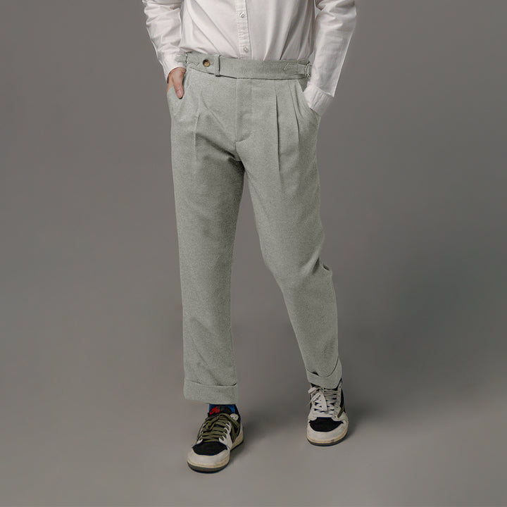 era-won กางเกงขายาว รุ่น Double Belts Trousers V1 ทรง Skinny Crop เอวสูง สี Mad Light Grey (เทาอ่อน) 