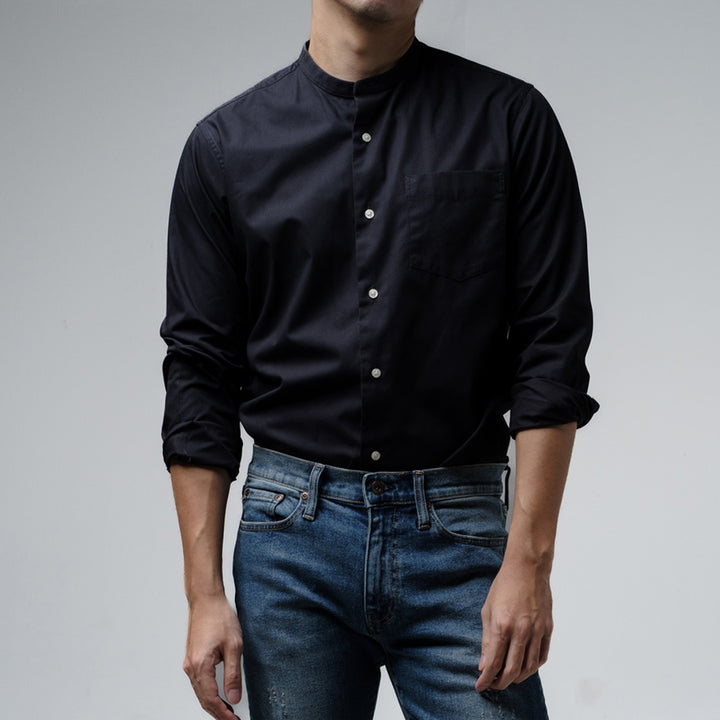 era-won เสื้อเชิ้ต ทรงปกติ Dress Shirt แขนยาว สี Black คอจีน 
