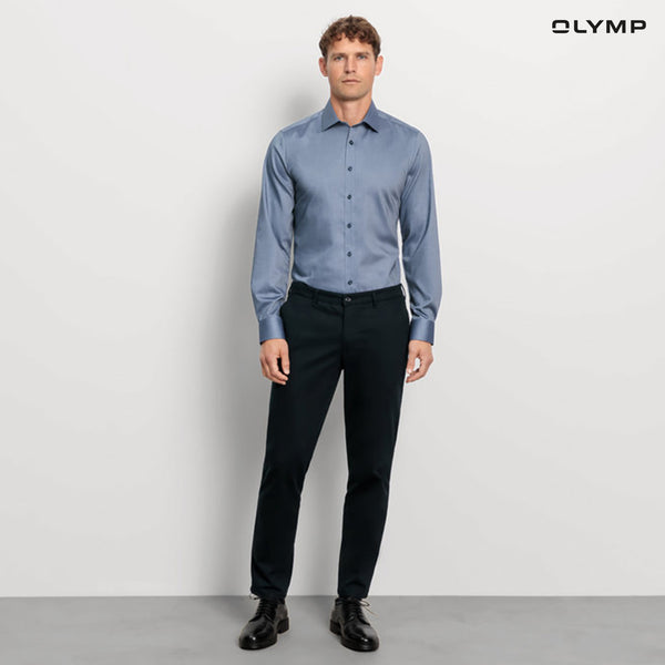 OLYMP  Level Five Shirt เสื้อเชิ้ตผู้ชายแขนยาว สีกรมท่า ผ้าเท็กเจอร์ ทรงพอดีตัว ยืดหยุ่นได้ดี รีดง่าย  AUTU24 