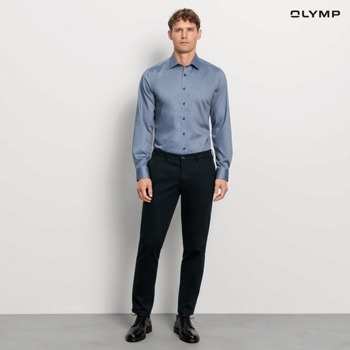 OLYMP  Level Five Shirt เสื้อเชิ้ตผู้ชายแขนยาว สีกรมท่า ผ้าเท็กเจอร์ ทรงพอดีตัว ยืดหยุ่นได้ดี รีดง่าย  AUTU24 