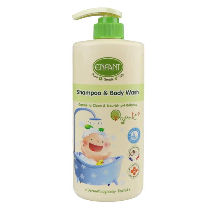 Enfant อองฟองต์ Organic Plus Shampoo & Body Wash แชมพูและอาบน้ำในขวดเดียว เนื้อเจล ใช้ได้ตั้งแต่เด็กแรกเกิด 500 ml. ENFANT