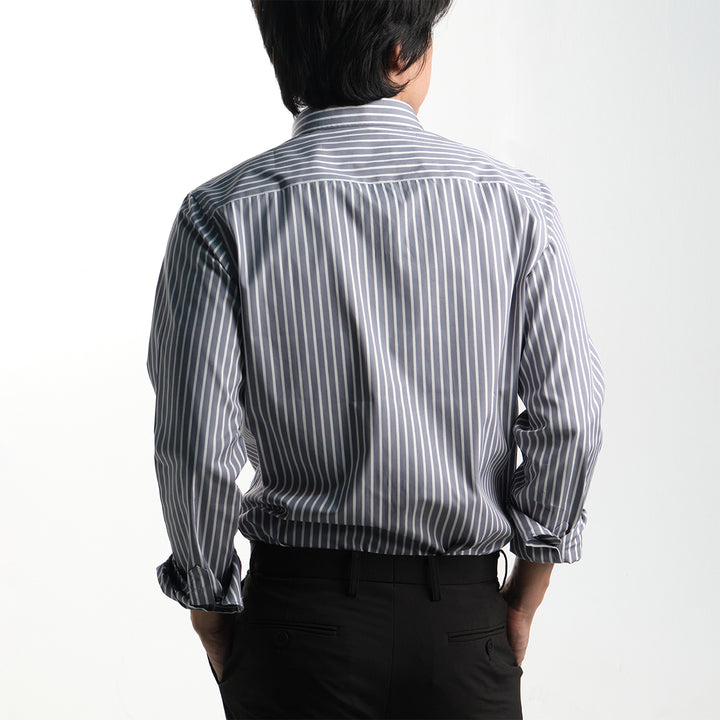 era-won เสื้อเชิ้ต Dress Shirt Striped สี Grey eifel (White Grey) 