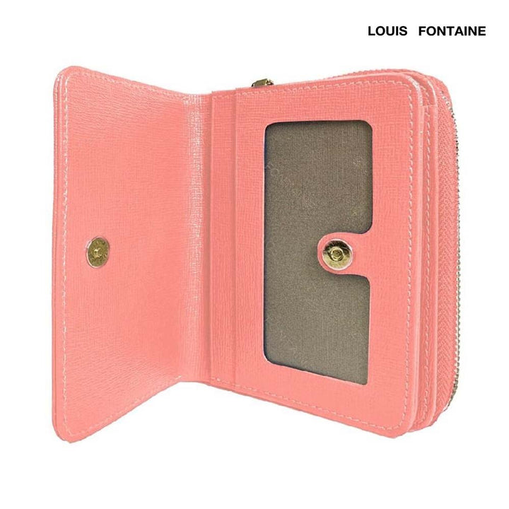 Louis fontaine กระเป๋าสตางค์พับสั้นซิปรอบ แยกช่องนามบัตร รุ่น Lucky - สีชมพู ICCSHOPPING