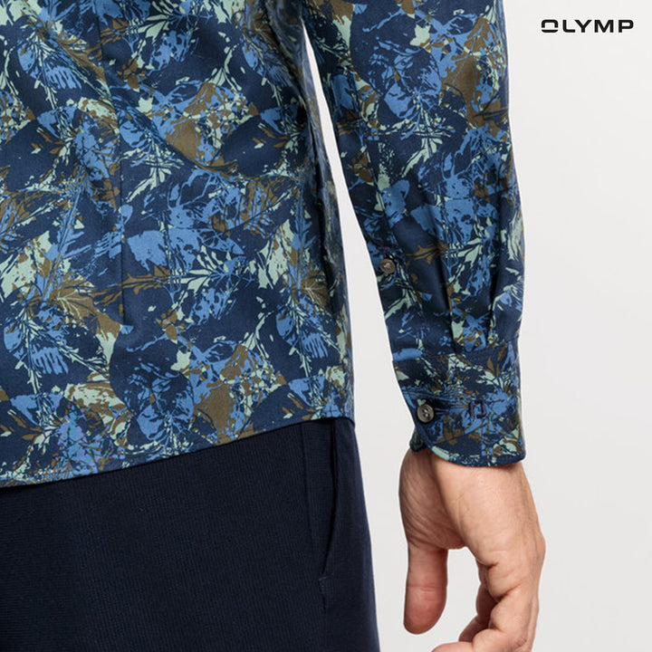 OLYMP  Level Five Shirt เสื้อเชิ้ตชาย ลายพิมพ์ ดอกไม้ ทรงพอดีตัว ยืดหยุ่นได้ดี รีดง่าย SPRI24 