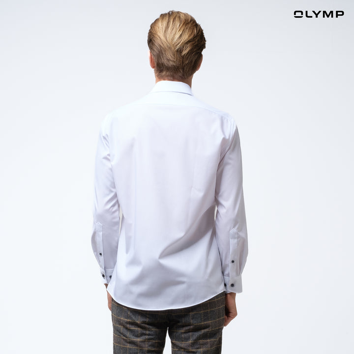 OLYMP  LUXOR Shirt เสื้อเชิ้ตชาย สีขาว แต่งปกแขน และคอ ทรงหลวม ใส่สบาย รีดง่าย (SPRING24) SPRI24 