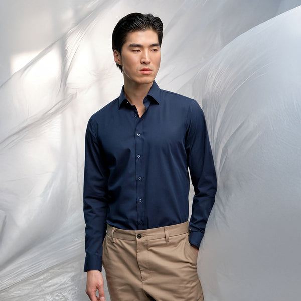OLYMP  No. Six Shirt เสื้อเชิ้ตชาย สีกรมท่า  ทรงเข้ารูป ยืดหยุ่นได้ดี รีดง่าย SPRI25 เสื้อทำงาน  เสื้อเชิ้ตทำงาน ICCSHOPPING