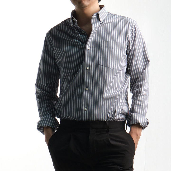 era-won เสื้อเชิ้ต Dress Shirt Striped สี Grey eifel (White Grey) 