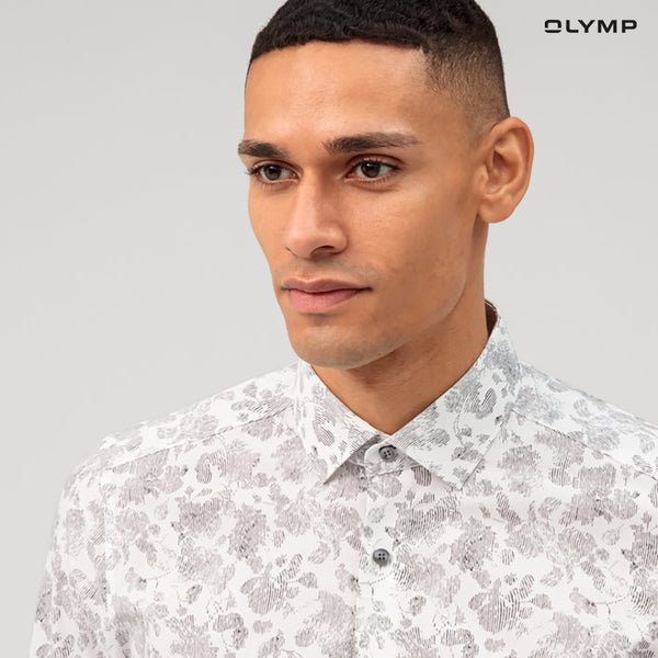 OLYMP  Level Five Shirt เสื้อเชิ้ตชาย ผ้าเรียบ ลายกราฟิกดอกไม้  ทรงพอดีตัว ยืดหยุ่นได้ดี รีดง่าย SUMM24 