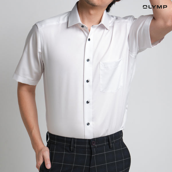 OLYMP  LUXOR Shirt เสื้อเชิ้ตผู้ชายแขนสั้น สีขาว ใส่สบาย รีดง่าย AUTU24 