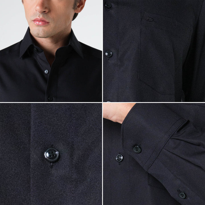 OLYMP LUXOR Shirt เสื้อเชิ้ตชาย  สีดำ ทรงหลวม ใส่สบาย รีดง่าย  Y24NOS 