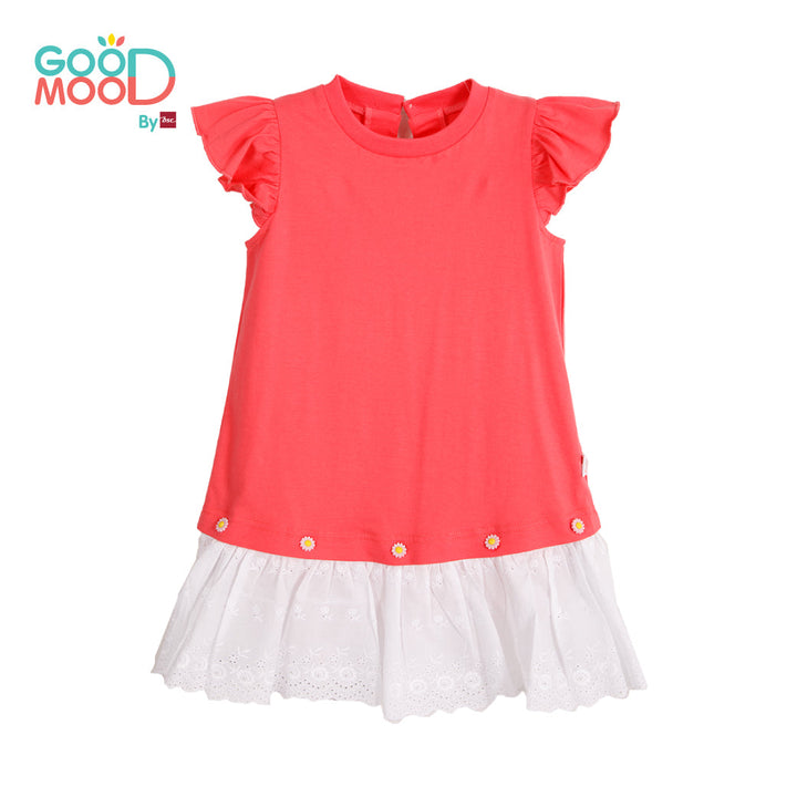 Good Mood by bsc เสื้อยืดแขนระบาย สีชมพูเข้ม+ชายกระโปรงลูกไม้ สีขาว สำหรับเด็กอายุ 2-9 ปี ผ้าคอตตอน ICCSHOPPING