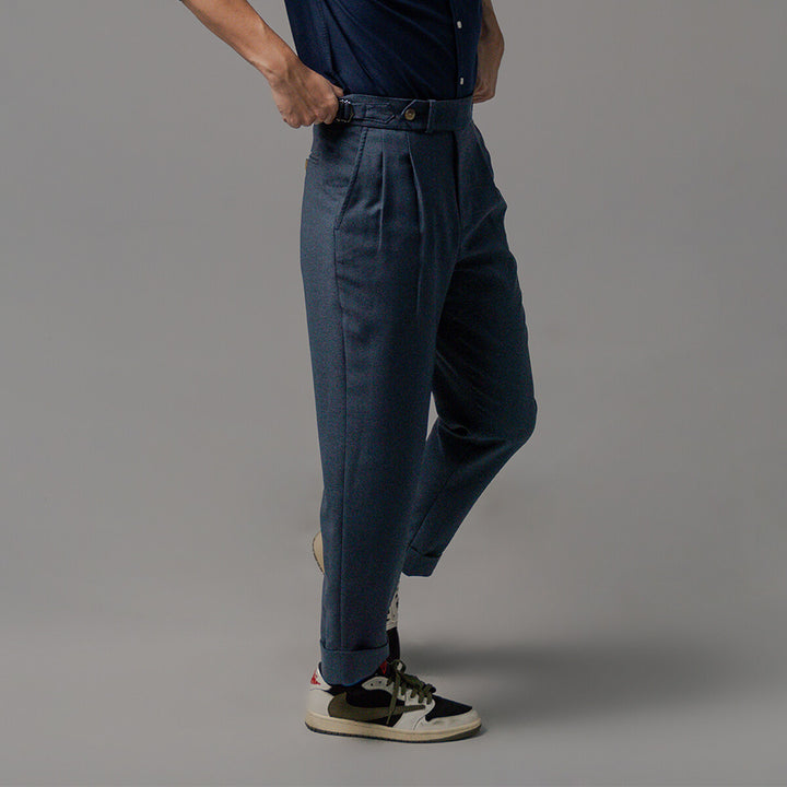 era-won กางเกงขายาว รุ่น Double Belts Trousers V1 ทรง Skinny Crop เอวสูง สี Mad Blue (กรม) 