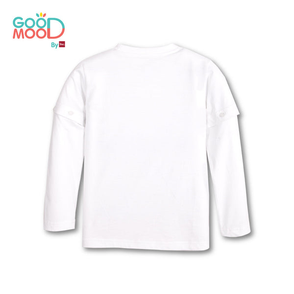 Good Mood by bsc เสื้อยืดคอกลมแขนยาวถอดแขน สีขาว + PATCHES ลายสัตว์ 6 ชิ้น สำหรับเด็กอายุ 2-9 ปี ผ้าคอตตอน ICCSHOPPING