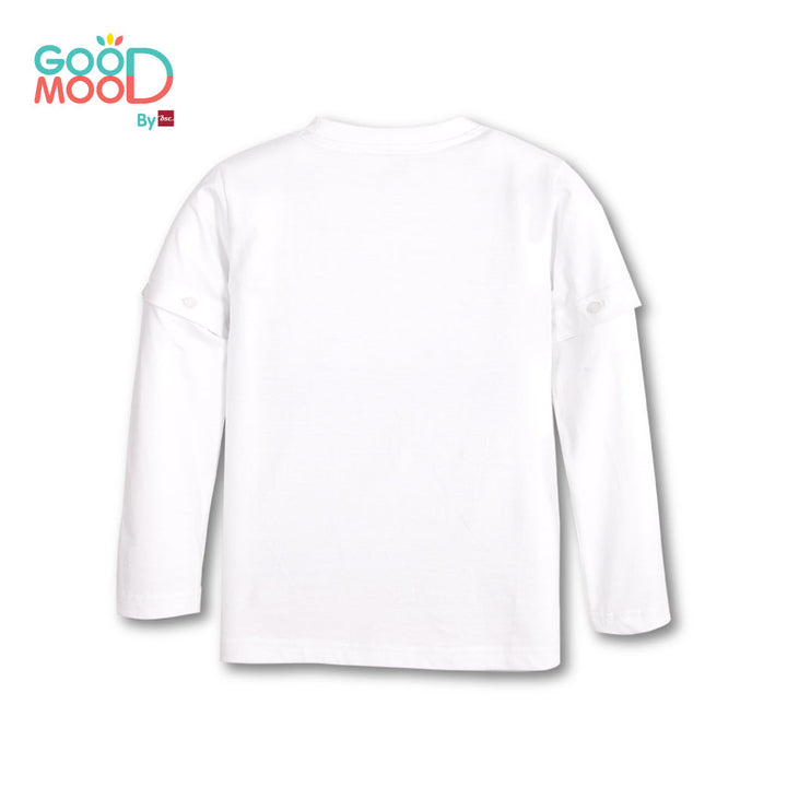 Good Mood by bsc เสื้อยืดคอกลมแขนยาวถอดแขน สีขาว + PATCHES ลายสัตว์ 6 ชิ้น สำหรับเด็กอายุ 2-9 ปี ผ้าคอตตอน ICCSHOPPING