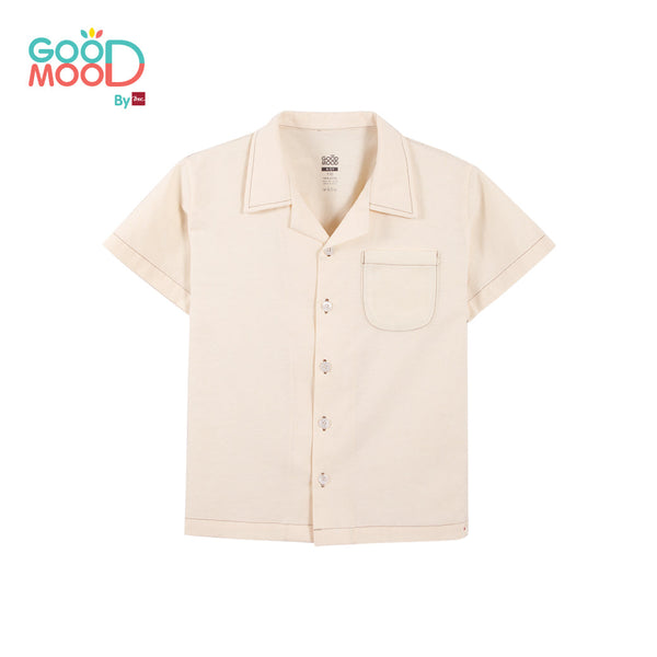 Good Mood by bsc เสื้อฮาวาย สีครีม สำหรับเด็กอายุ 2-9 ปี ผ้า Oxford