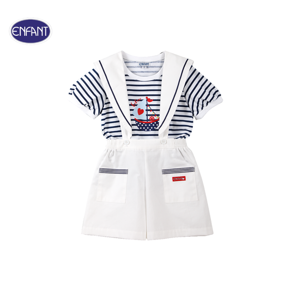 ENFANT (อองฟองต์) ชุดเสื้อยืด+กางเกงเอี้ยมถอดแยกได้ สำหรับเด็กหญิง 6 เดือน - 8 ปี คอลเล็กชั่น Marine ผ้าคอตตอน 100% สีกรมท่า 