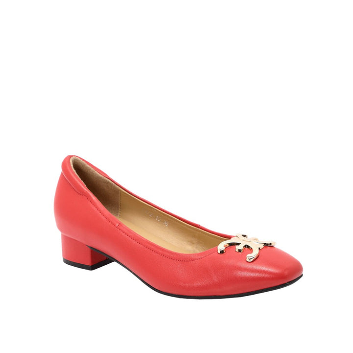ELLE SHOES รองเท้าหนังแกะ ทรงส้นเหลี่ยม LAMB SKIN COMFY COLLECTION รุ่น Block heel สีแดง ELB003 Elle