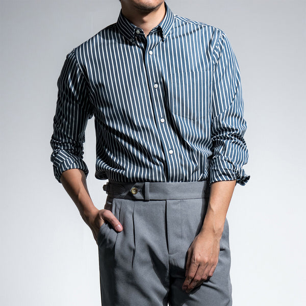 era-won เสื้อเชิ้ต Dress Shirt Striped สี Sea florence (Blue Bird) 