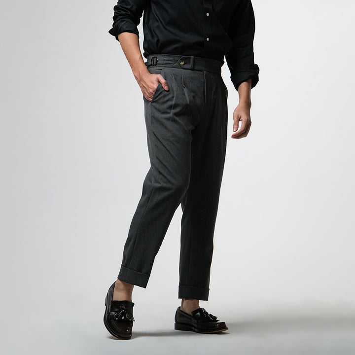 era-won กางเกงขายาว รุ่น Double Belts Trousers V1 ทรง Skinny Crop เอวสูง สี Opera Grey (เทาเข้ม) 