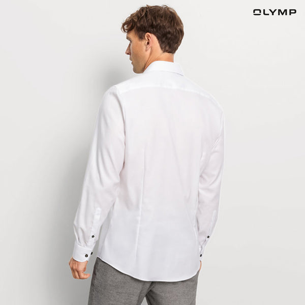 OLYMP  Level Five Shirt เสื้อเชิ้ตผู้ชายแขนยาว สีขาว ผ้าเท็กเจอร์ ทรงพอดีตัว ยืดหยุ่นได้ดี รีดง่าย AUTU24 