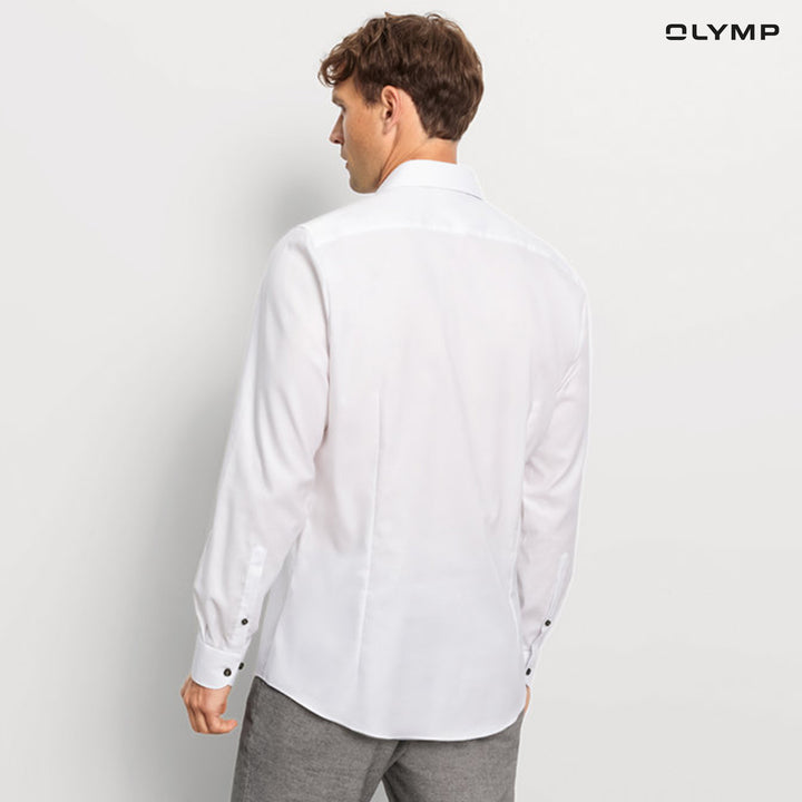 OLYMP  Level Five Shirt เสื้อเชิ้ตผู้ชายแขนยาว สีขาว ผ้าเท็กเจอร์ ทรงพอดีตัว ยืดหยุ่นได้ดี รีดง่าย AUTU24 