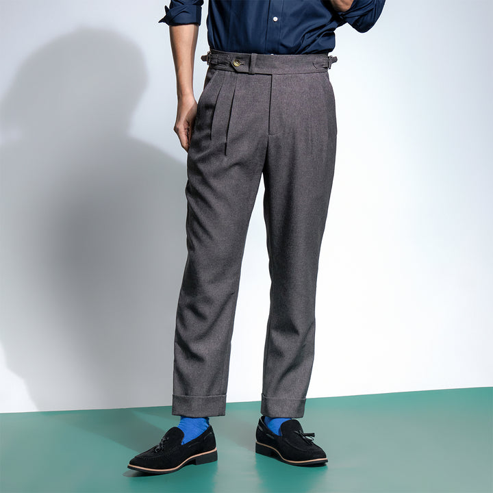 era-won กางเกงขายาว รุ่น DOUBLE BELTS TROUSERS สี Motion grey 