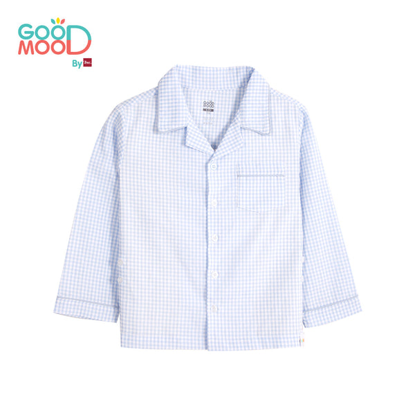 Good Mood by bsc ชุดนอนแขนยาว+กางเกงขายาวลายสก็อต สีฟ้า สำหรับเด็กอายุ 2-9 ปี ผ้า Woven Cotton ENFANT