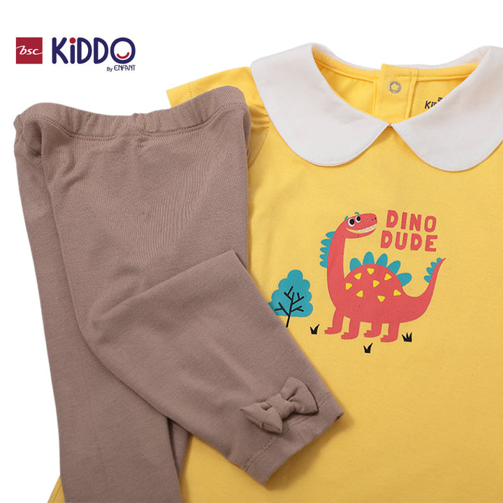 ENFANT (อองฟองต์) BSC KIDDO by Enfant ชุดเสื้อตัวยาว+กางเกงเลกกิ้ง สำหรับเด็ก 3 เดือน - 2 ปี คอลเล็กชั่น DINO DUDE สีเหลือง ICCSHOPPING