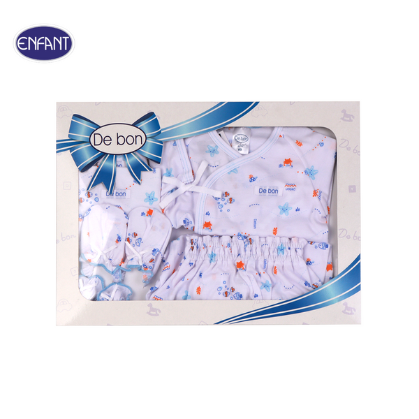 ENFANT (อองฟองต์) Gift set Debon by Enfant เซ็ตเสื้อผ้า 1กล่อง/6ไอเท็ม สำหรับเด็ก 0-3 เดือน ผ้าคอตตอน 100% สีฟ้า