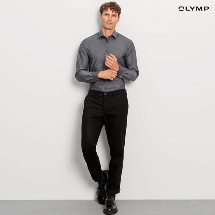 OLYMP  Level Five Shirt เสื้อเชิ้ตผู้ชายแขนยาว สีเทา ผ้าเท็กเจอร์ ทรงพอดีตัว ยืดหยุ่นได้ดี รีดง่าย  AUTU24 