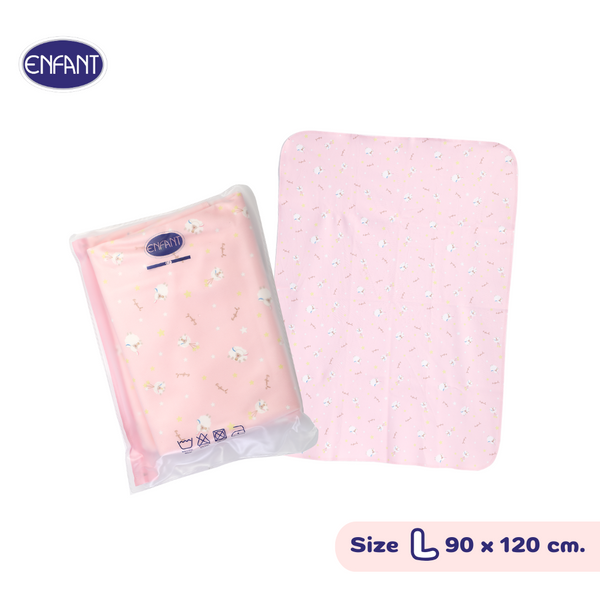 ENFANT (อองฟองต์) ผ้ารองกันน้ำ Crytal Velvet (ผ้ากำมะหยี่นุ่ม) ลายน้องแกะ น่ารัก สีชมพู 