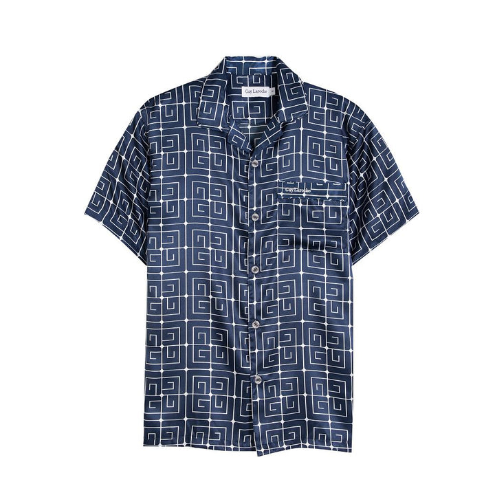 Guy Laroche ชุดนอนผ้าซาติน คอปก แขนสั้น ขายาว พิมพ์ลาย รุ่น JPP7522W4 ICCSHOPPING