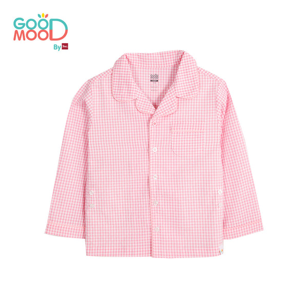 Good Mood by bsc ชุดนอนแขนยาว+กางเกงขายาวลายสก็อต สีชมพู สำหรับเด็กอายุ 2-9 ปี ผ้า Woven Cotton ENFANT