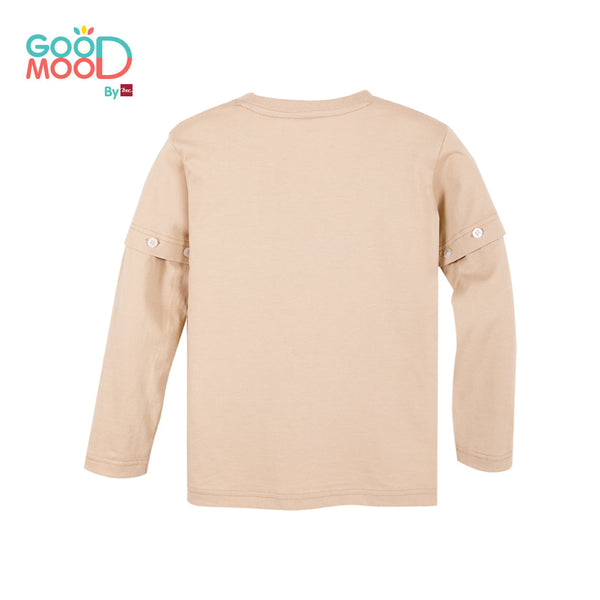 Good Mood by bsc เสื้อยืดคอกลมแขนยาวถอดแขน สีครีม + PATCHES ลายสัตว์ 6 ชิ้น สำหรับเด็กอายุ 2-9 ปี ผ้าคอตตอน ICCSHOPPING