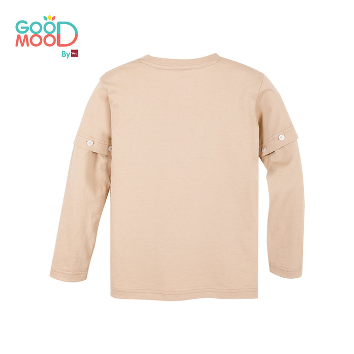 Good Mood by bsc เสื้อยืดคอกลมแขนยาวถอดแขน สีครีม + PATCHES ลายสัตว์ 6 ชิ้น สำหรับเด็กอายุ 2-9 ปี ผ้าคอตตอน ICCSHOPPING