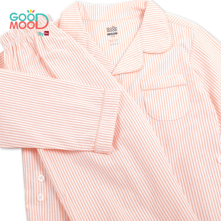 Good Mood by bsc ชุดนอนแขนยาว+กางเกงขายาวลายริ้ว สีส้ม สำหรับเด็กอายุ 2-9 ปี ผ้า Woven Cotton ENFANT