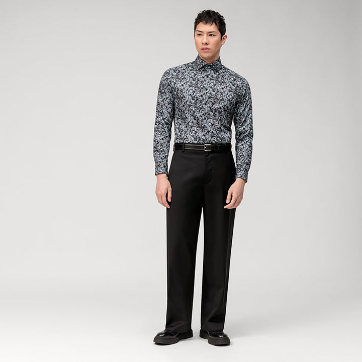 OLYMP LUXOR Shirt เสื้อเชิ้ตสีดำพิมพ์ลาย กราฟิก ใส่สบาย รีดง่าย 