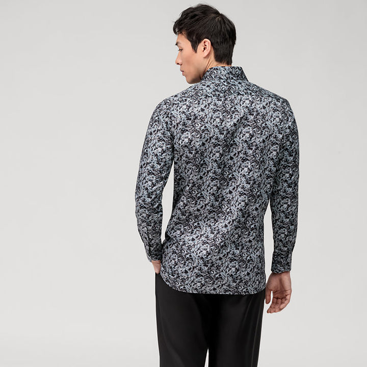OLYMP LUXOR Shirt เสื้อเชิ้ตสีดำพิมพ์ลาย กราฟิก ใส่สบาย รีดง่าย 