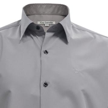 Guy Laroche เสื้อเชิ้ตแขนยาว คอปก สีพื้น ปักโลโก้ ทรง Slim Fit สีเทาอ่อน รุ่น BAB6254P5LG ICCSHOPPING