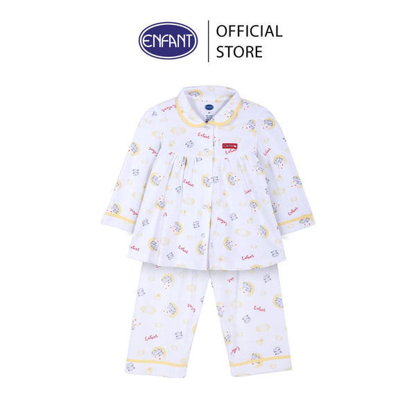ENFANT (อองฟองต์) ชุดนอนเด็กผู้หญิงแขนยาว+ขายาว ลายหมี ลายหมี สำหรับเด็ก 1-10 ปี คอลเล็กชั่น Sleepy Hippo ผ้าคอตตอนผสมใยไผ่