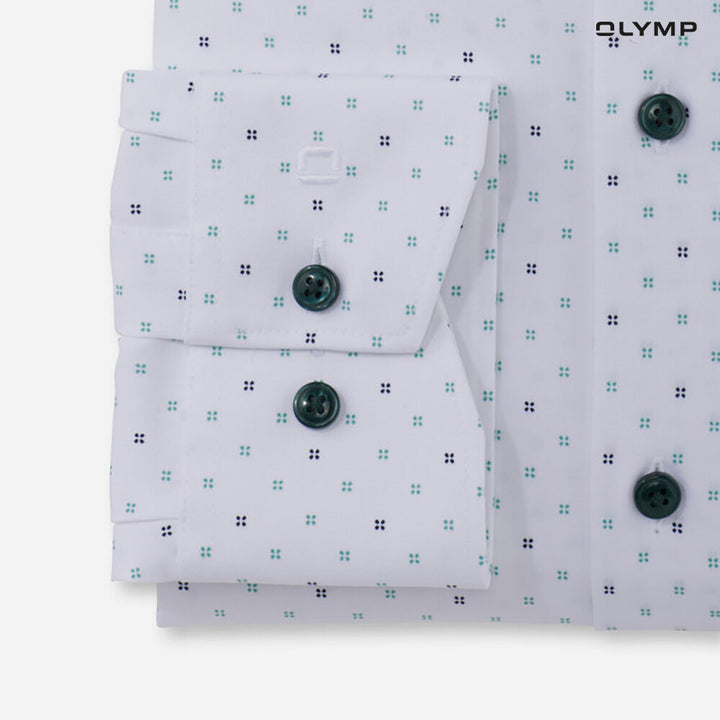 OLYMP  24/Seven LUXOR Shirt เสื้อเชิ้ตปรับอุณหภูมิ  สีขาวพิมพ์ลายมินิมัล ทรงหลวม ยืดหยุ่นได้ดี  ควบคุมกลิ่น เบาเหมือนสวมใส่ชุดกีฬา  SUMM24 