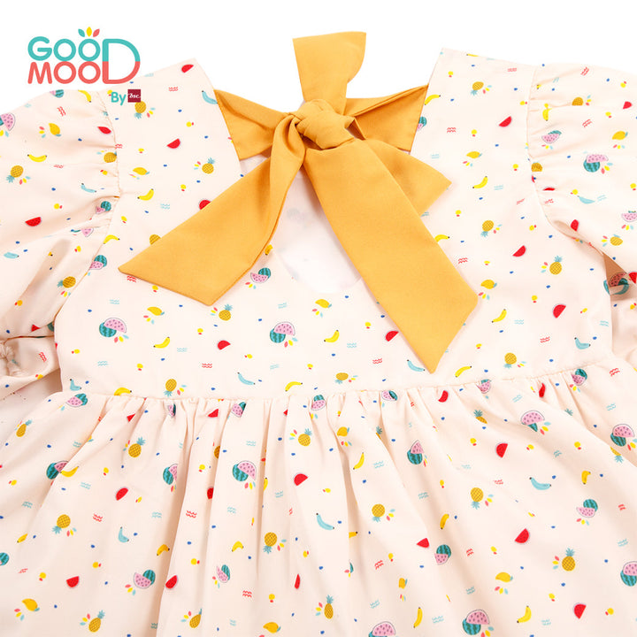 Good Mood by bsc ชุดกระโปรง สีครีม พิมพ์ลายผลไม้+ชายกระโปรง สีเหลือง สำหรับเด็กอายุ 2-9 ปี ผ้าไหมอิตาลี่ ICCSHOPPING