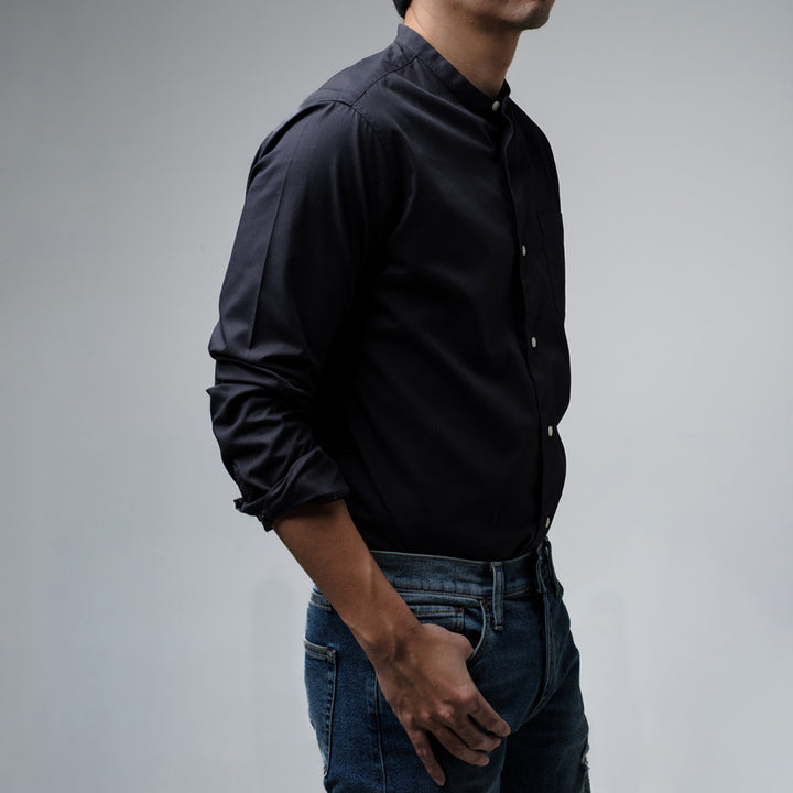 era-won เสื้อเชิ้ต ทรงปกติ Dress Shirt แขนยาว สี Black คอจีน 