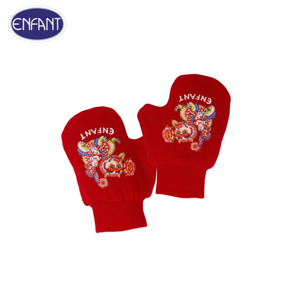 ENFANT ถุงมือเด็กอ่อนพิมพ์ลายมังกร สีแดง ฟรีไซซ์ ENFANT