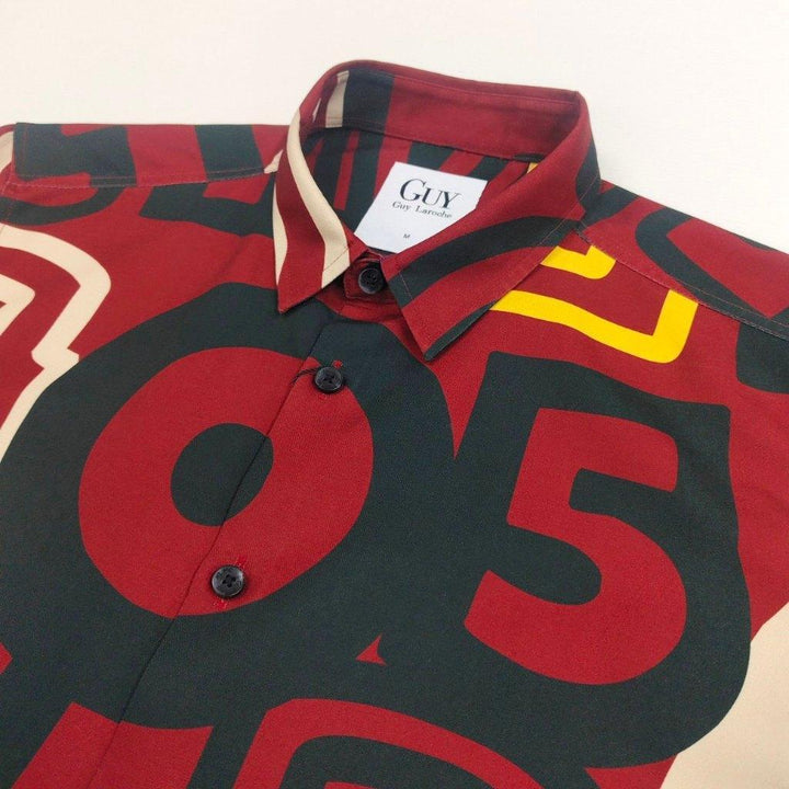 Guy Laroche เสื้อเชิ้ตแขนยาว พิมพ์ลาย สีแดงเข้ม ผ้า 100% Polyester ทรง SLIM FIT รุ่น DAC7201S4 ICCSHOPPING