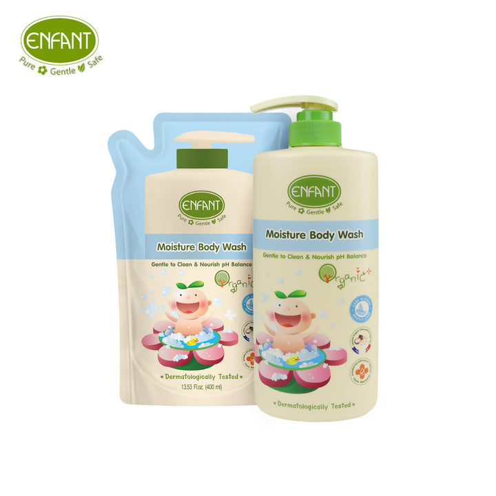 [1แถม1] Enfant อองฟองต์ Organic Plus Moisture Body Wash ครีมอาบน้ำ สูตรน้ำนมวานิลา ใช้ได้ตั้งแต่เด็กแรกเกิด เซ็ตสุดคุ้มซื้อชนิดขวด + รีฟิลชนิดถุง ENFANT